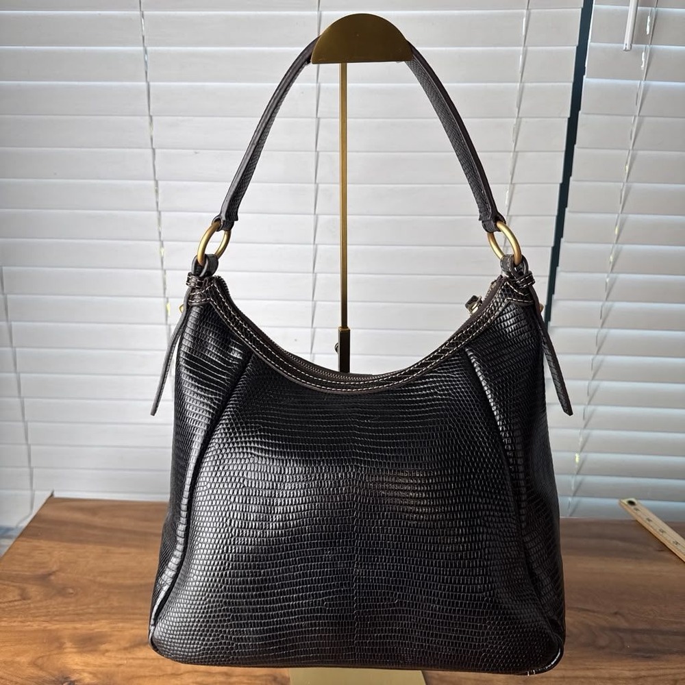 Dooney & Bourke Santorini Lizard Embossed Leather Hobo Shoulder Bag Black - Picture 3 of 14